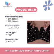 Vitality Care Front Fastening Bras for Women Non Wired Post Surgery Soft Cotton Lycra Bra