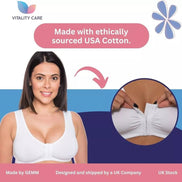 Vitality Care Mastectomy Bra Front Fastening Bra with Pockets Cotton Rich Wirefree Post Surgery Non Wired Soft Stretch for Ladies Women Easy Open
