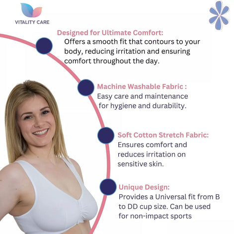 Front Fastening Bra Mastectomy Ladies Non Wired Soft Stretch Uk Size..