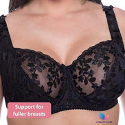 Womens Plus Size Lace Full Coverage Firm Hold Non Padded Underwired Full Cup Bra Black
