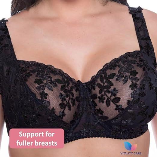 Womens Plus Size Lace Full Coverage Firm Hold Non Padded Underwired Full Cup Bra Black