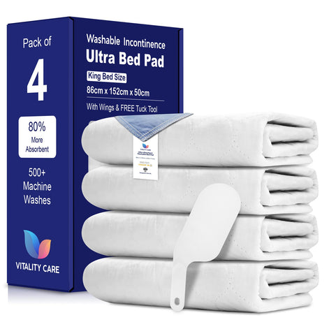 Washable Incontinence King Size Bed Pad, Mattress Protection with Tuck Flaps & Tuck Tool  86 x 152cm