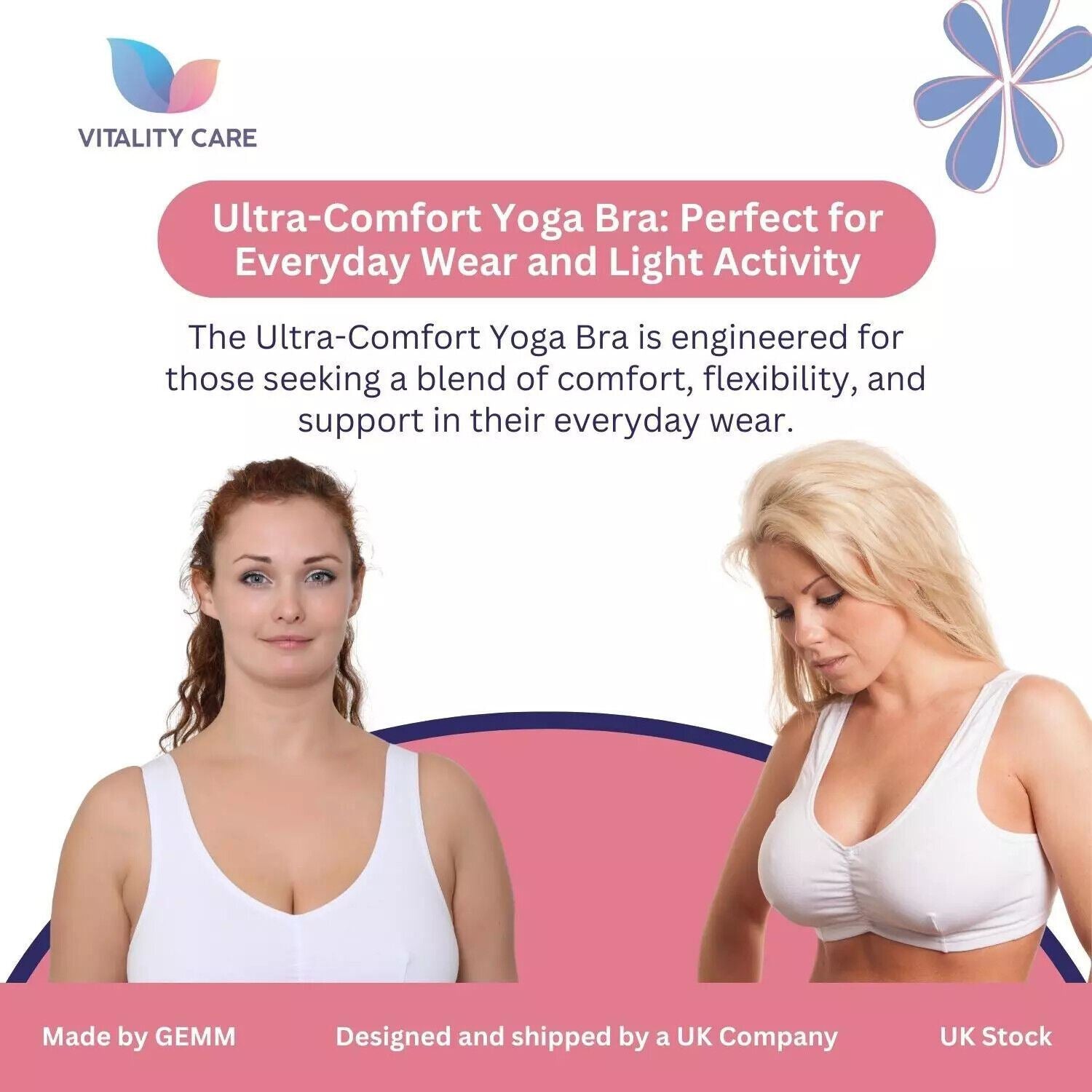 Vitality Care Ladies Full Cup Non Wired Bra Plus Size Firm Hold Large Non Padded Womens Comfort Soft Cotton Pull On Stretch Lycra Sleep Yoga Plus Size Bra UK