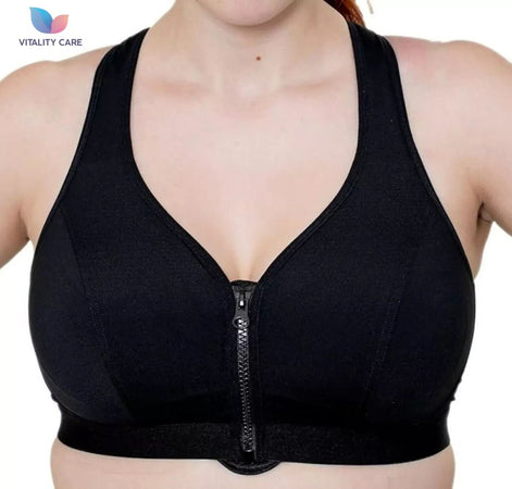 Ladies Zip Front Fastening Sports Bra Medium to High Impact Non Wired Comfort UK