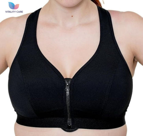 Ladies Zip Front Fastening Sports Bra Medium to High Impact Non Wired Comfort UK