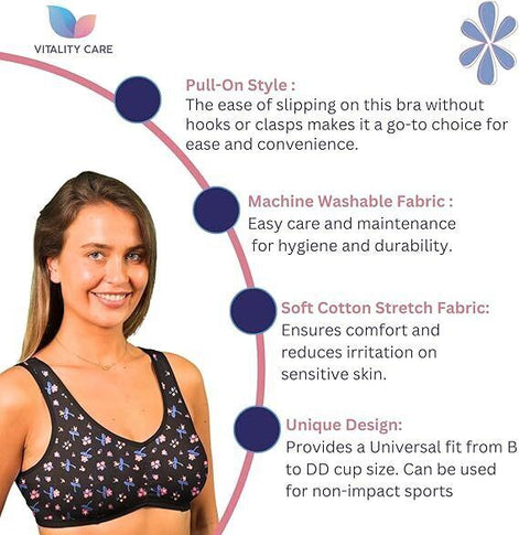 Ladies Cotton Rich Comfort Bra Non Wired Soft Unpadded Pull on Plus Size 34B 48D