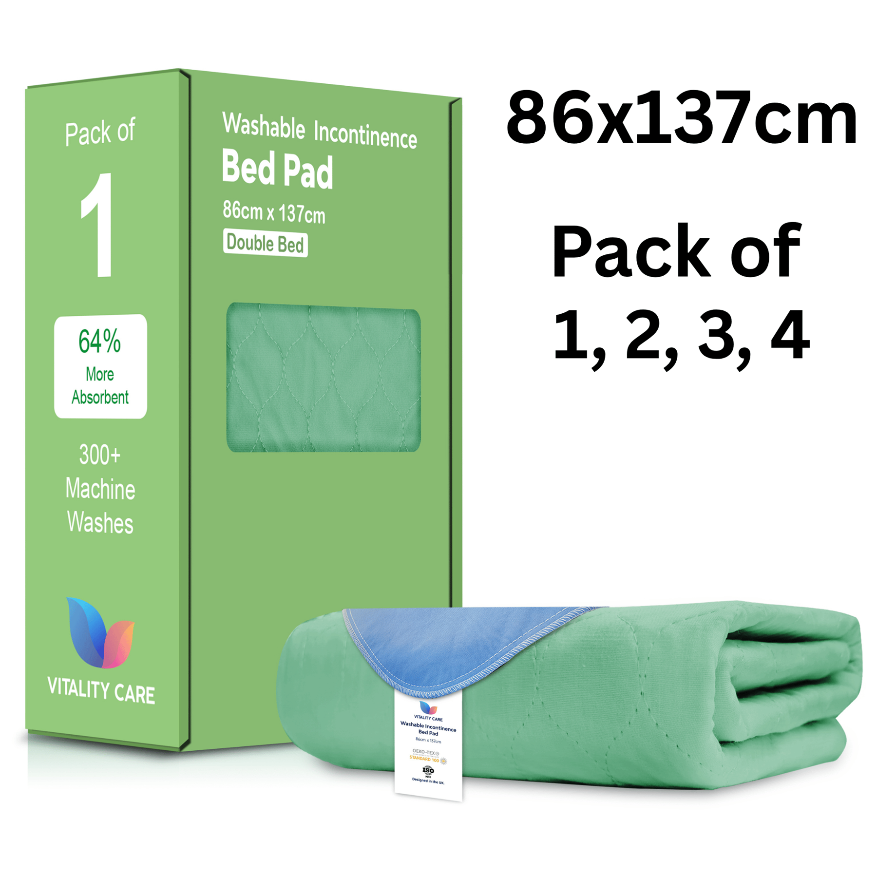 Washable Incontinence Bed Pads, Waterproof Mattress Protector, Water Absorbent Pads, Washable Bed Mats For Incontinence Adults Kids, Elderly, Waterproof Bed Pads 86x137cm Green