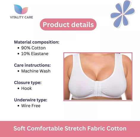 Front Fastening Bra Cotton Rich Ladies Non Wired Non Padded Soft Stretch Uk Size