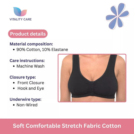 Front Fastening Bra Cotton Lycra Non Wired Soft Stretch Non Padded 34B-44DD Plus