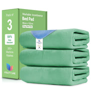 Vitality Care Waterproof Mattress Protector King Size 86x152cm, Washable Incontinence Bed Pad for Adults, Leakproof Absorbent Fabric, Green, 86x152cm Pack