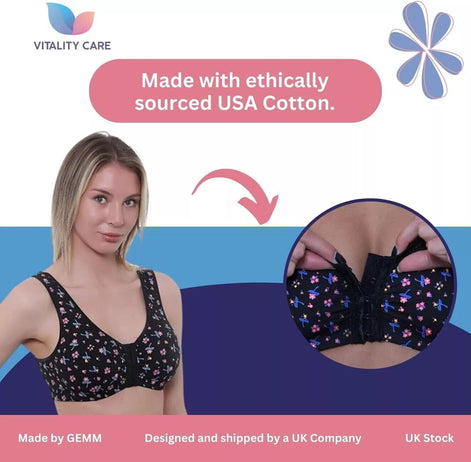 Front Fastening Bra Cotton Lycra Non Wired Soft Stretch Non Padded 34B-48DD New.