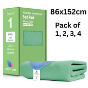 Vitality Care Waterproof Mattress Protector King Size 86x152cm, Washable Incontinence Bed Pad for Adults, Leakproof Absorbent Fabric, Green, 86x152cm Pack