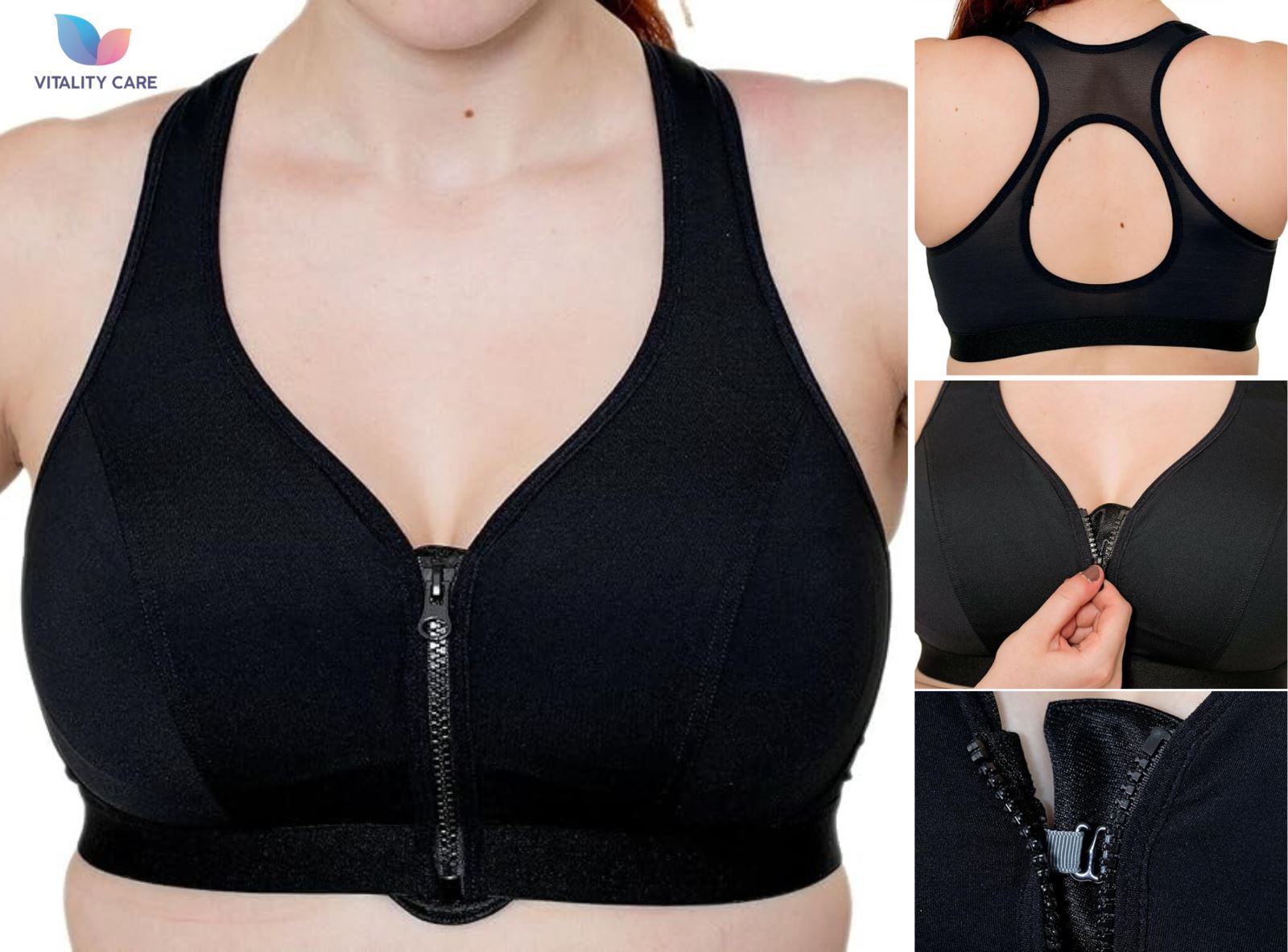 Ladies Zip Front Fastening Sports Bra Medium to High Impact Non Wired Comfort UK
