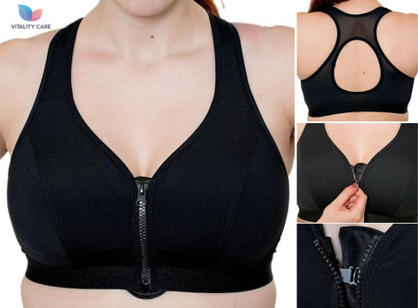 Ladies Zip Front Fastening Sports Bra Medium to High Impact Non Wired Comfort UK