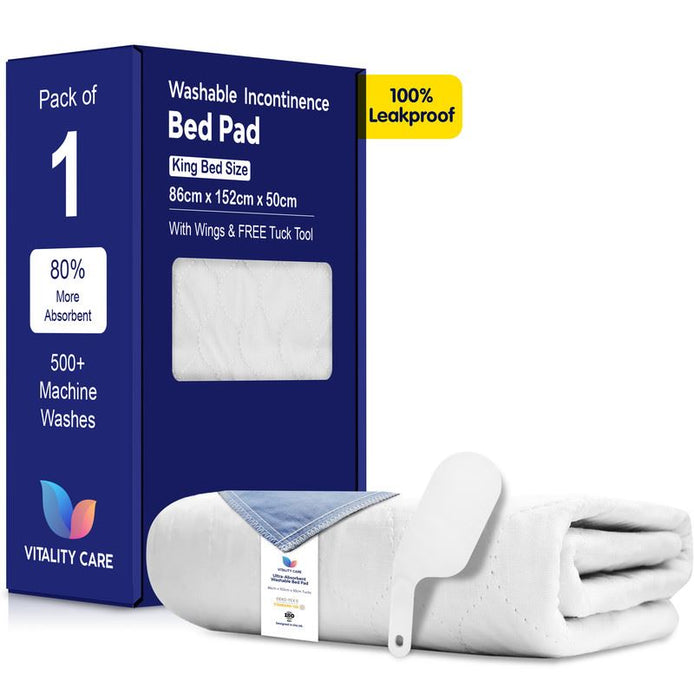 Washable Incontinence King Size Bed Pad, Mattress Protection with Tuck Flaps & Tuck Tool  86 x 152cm