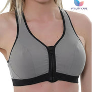 Ladies Sports Bra Zip Front Fastening Non Wired Unpadded Med Hold Uk Plus Size