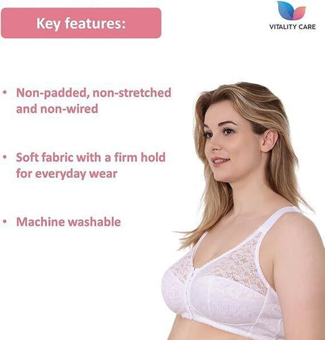 Ladies Front Fastening Firm Support Non Wired Lace Trim Bra Plus Size Uk Cups