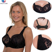 Womens Plus Size Lace Full Coverage Firm Hold Non Padded Underwired Full Cup Bra Black