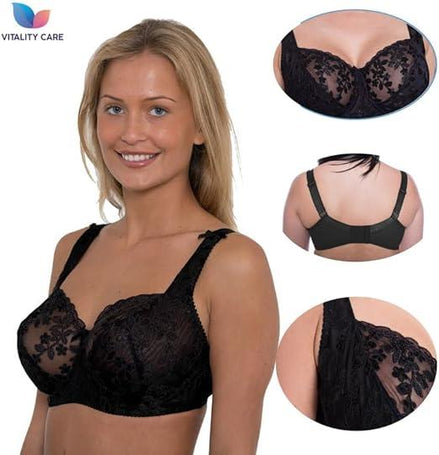 Womens Plus Size Lace Full Coverage Firm Hold Non Padded Underwired Full Cup Bra Black