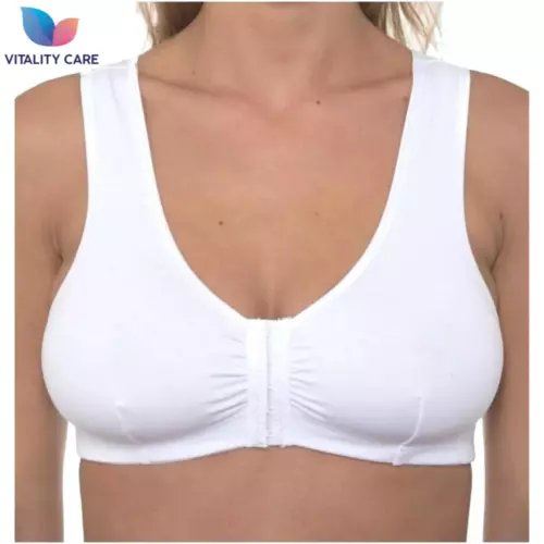 Vitality Care Mastectomy Bra Front Fastening Bra with Pockets Cotton Rich Wirefree Post Surgery Non Wired Soft Stretch for Ladies Women Easy Open