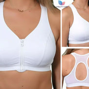 Ladies Sports Bra Zip Front Fastening Non Wired Unpadded Med Hold Uk Plus Size,,