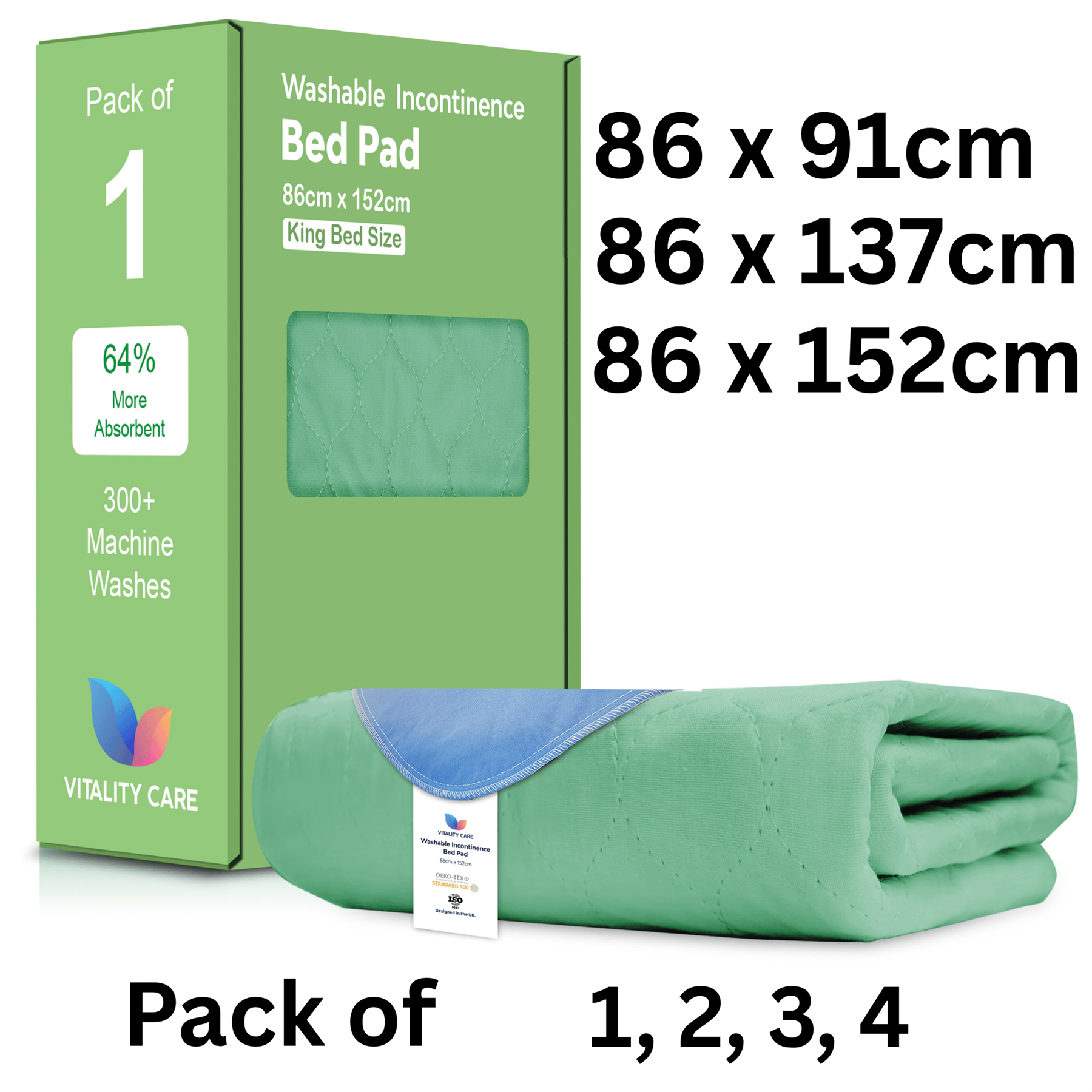 Washable Incontinence Bed Pads, Waterproof Mattress Protector, Water Absorbent Pads, Washable Bed Mats For Incontinence Adults Kids, Elderly, Green