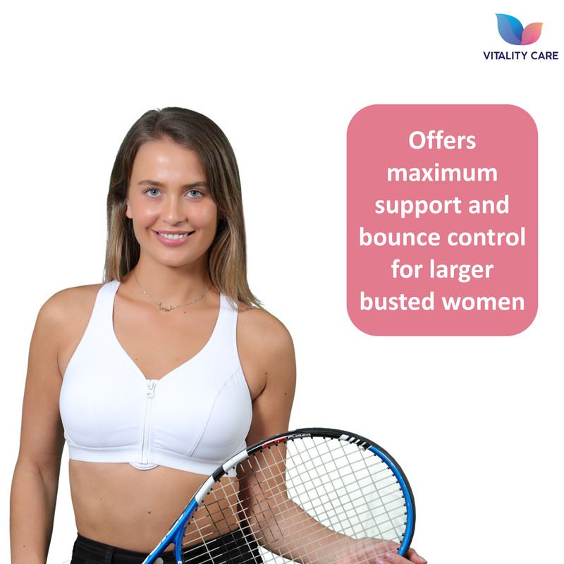 Ladies Sports Bra Zip Front Fastening Non Wired Unpadded Med Hold Uk Plus Size,,