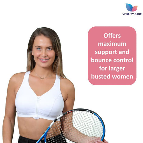 Ladies Sports Bra Zip Front Fastening Non Wired Unpadded Med Hold Uk Plus Size,,