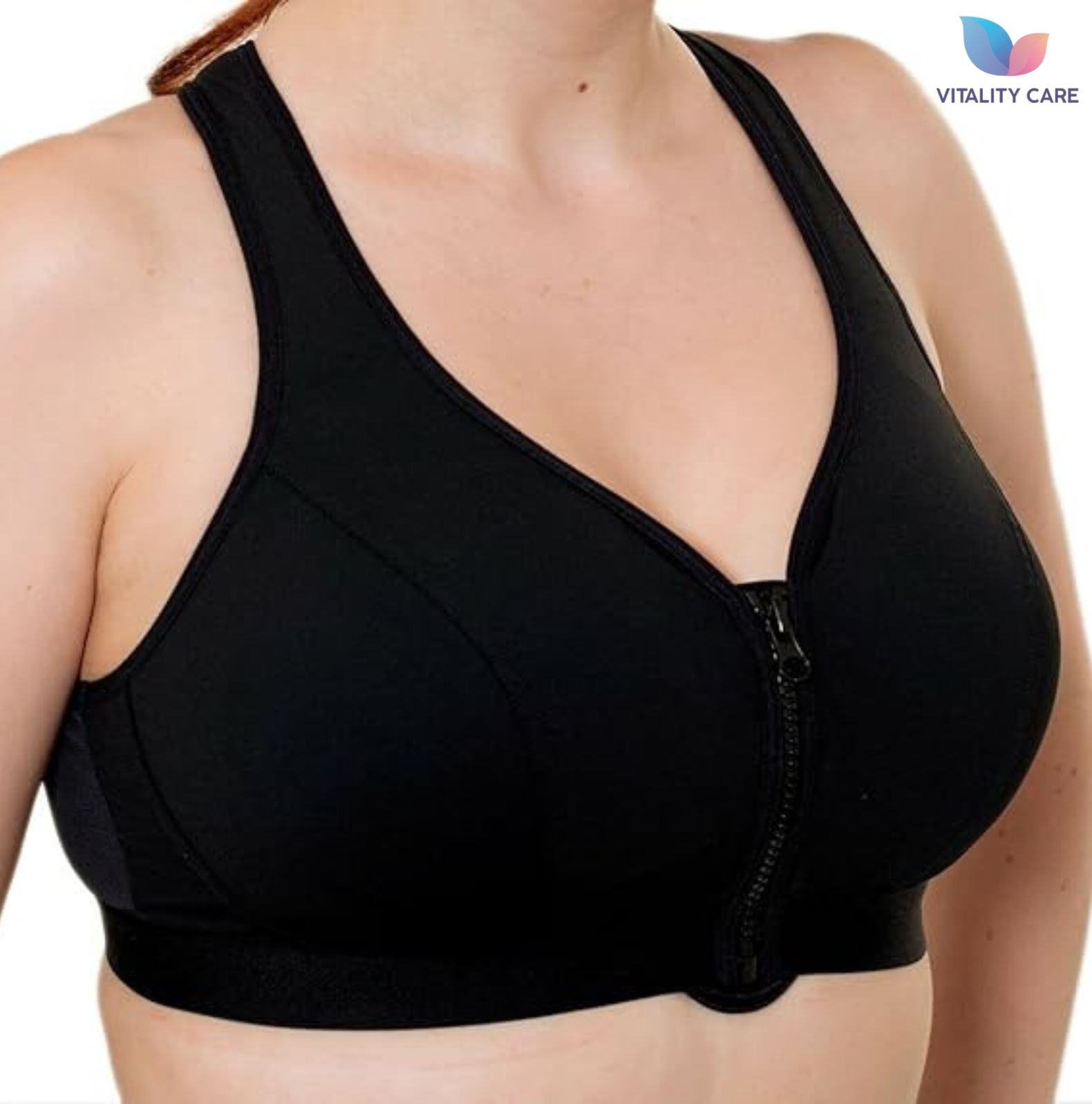 Ladies Zip Front Fastening Sports Bra Medium to High Impact Non Wired Comfort UK