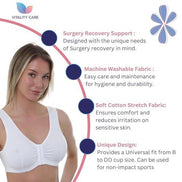 Vitality Care Mastectomy Bra Front Fastening Bra with Pockets Cotton Rich Wirefree Post Surgery Non Wired Soft Stretch for Ladies Women Easy Open