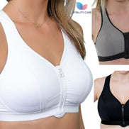 Ladies Sports Bra Zip Front Fastening Non Wired Unpadded Med Hold Uk Plus Size