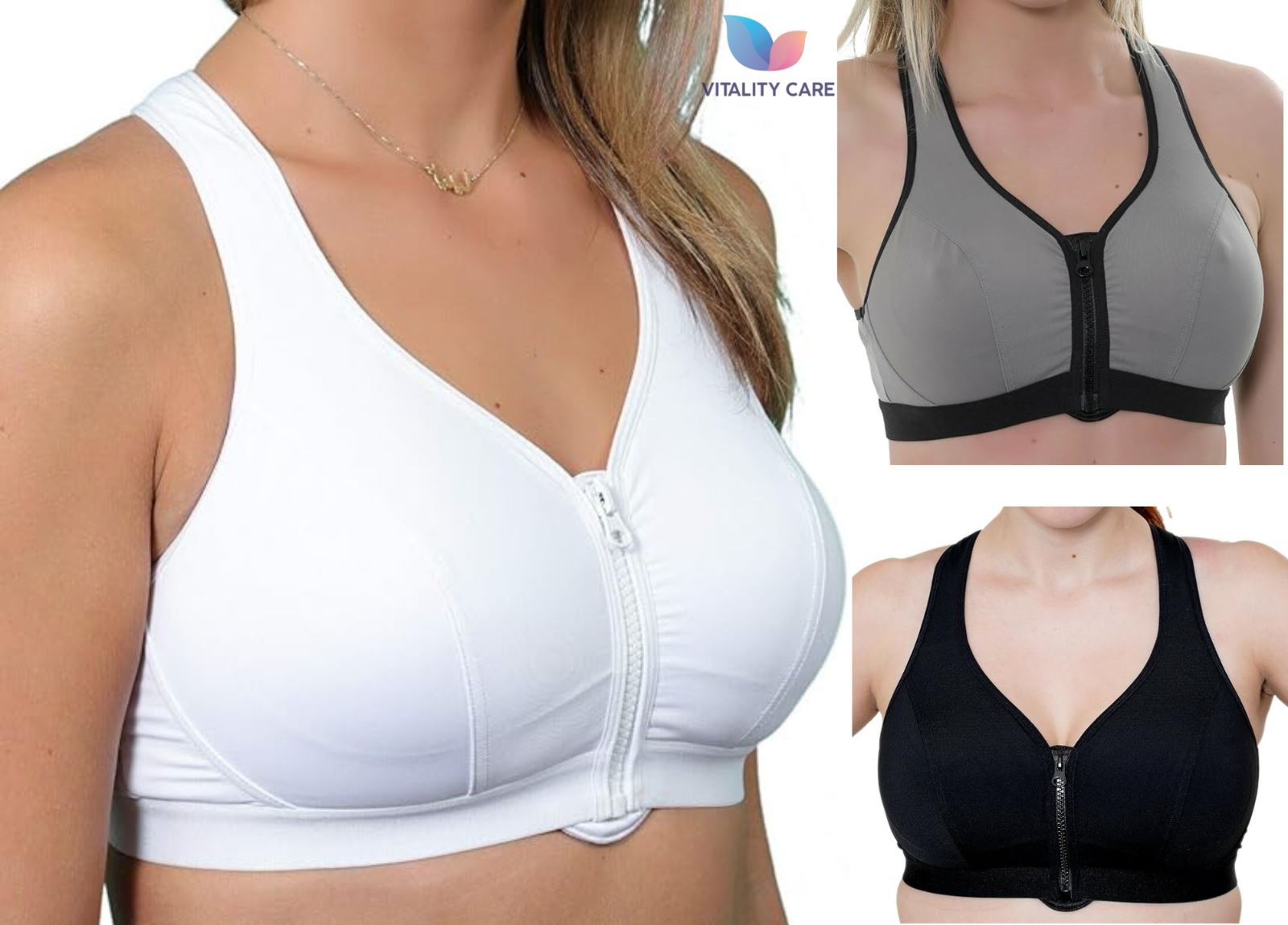 Ladies Sports Bra Zip Front Fastening Non Wired Unpadded Med Hold Uk Plus Size