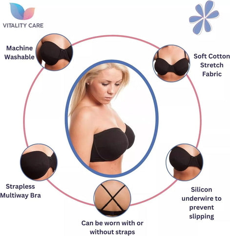 Strapless Bra MultiWay Halterneck Crossover Underwired Bra Black Colour 34A 42DD