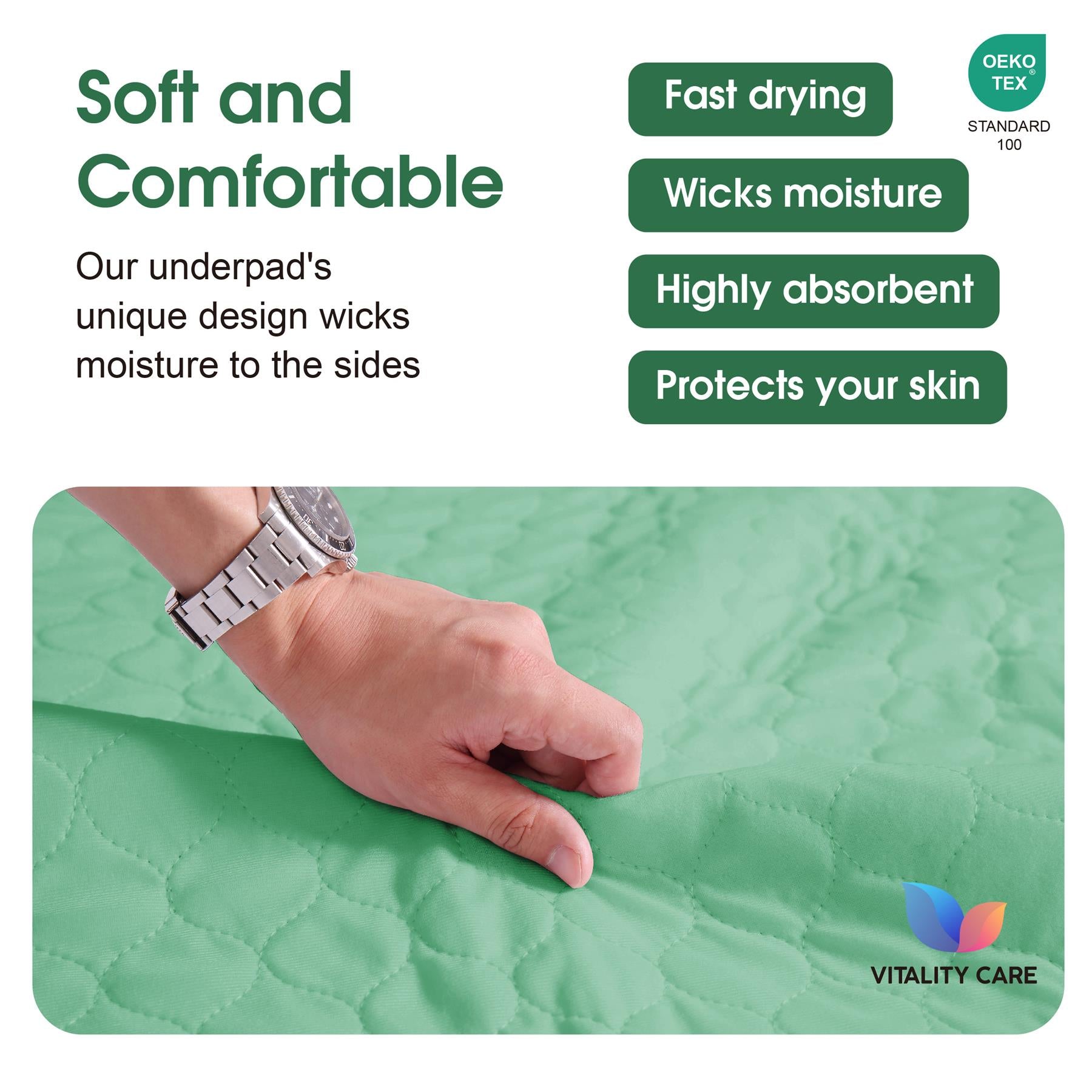 Washable Incontinence Bed Pads, Waterproof Mattress Protector, Water Absorbent Pads, Washable Bed Mats For Incontinence Adults Kids, Elderly, Waterproof Bed Pads 86x91cm Green