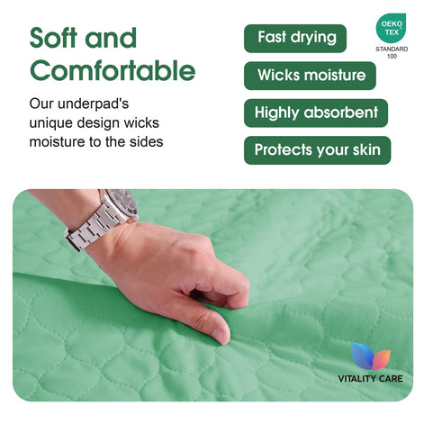 Washable Incontinence Bed Pads, Waterproof Mattress Protector, Water Absorbent Pads, Washable Bed Mats For Incontinence Adults Kids, Elderly, Waterproof Bed Pads 86x91cm Green