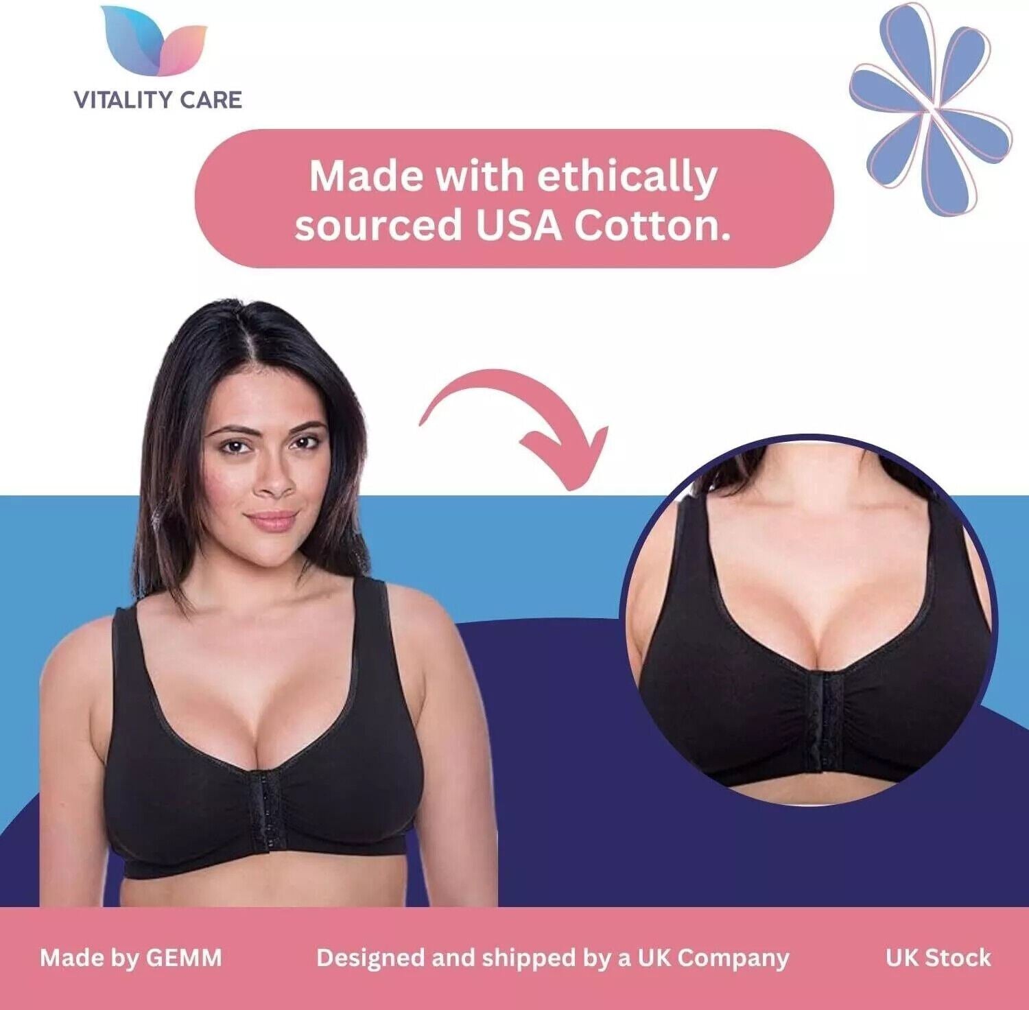 Front Fastening Bra Cotton Rich Ladies Non Wired Non Padded Soft Stretch Uk Size