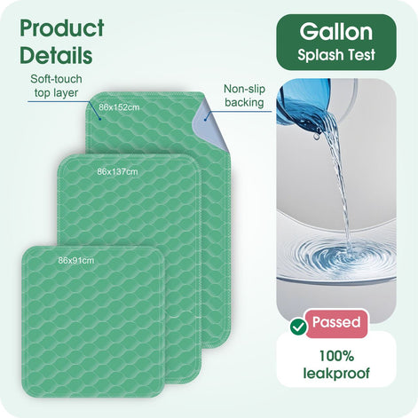 Washable Incontinence Bed Pads, Waterproof Mattress Protector, Water Absorbent Pads, Washable Bed Mats For Incontinence Adults Kids, Elderly, Green