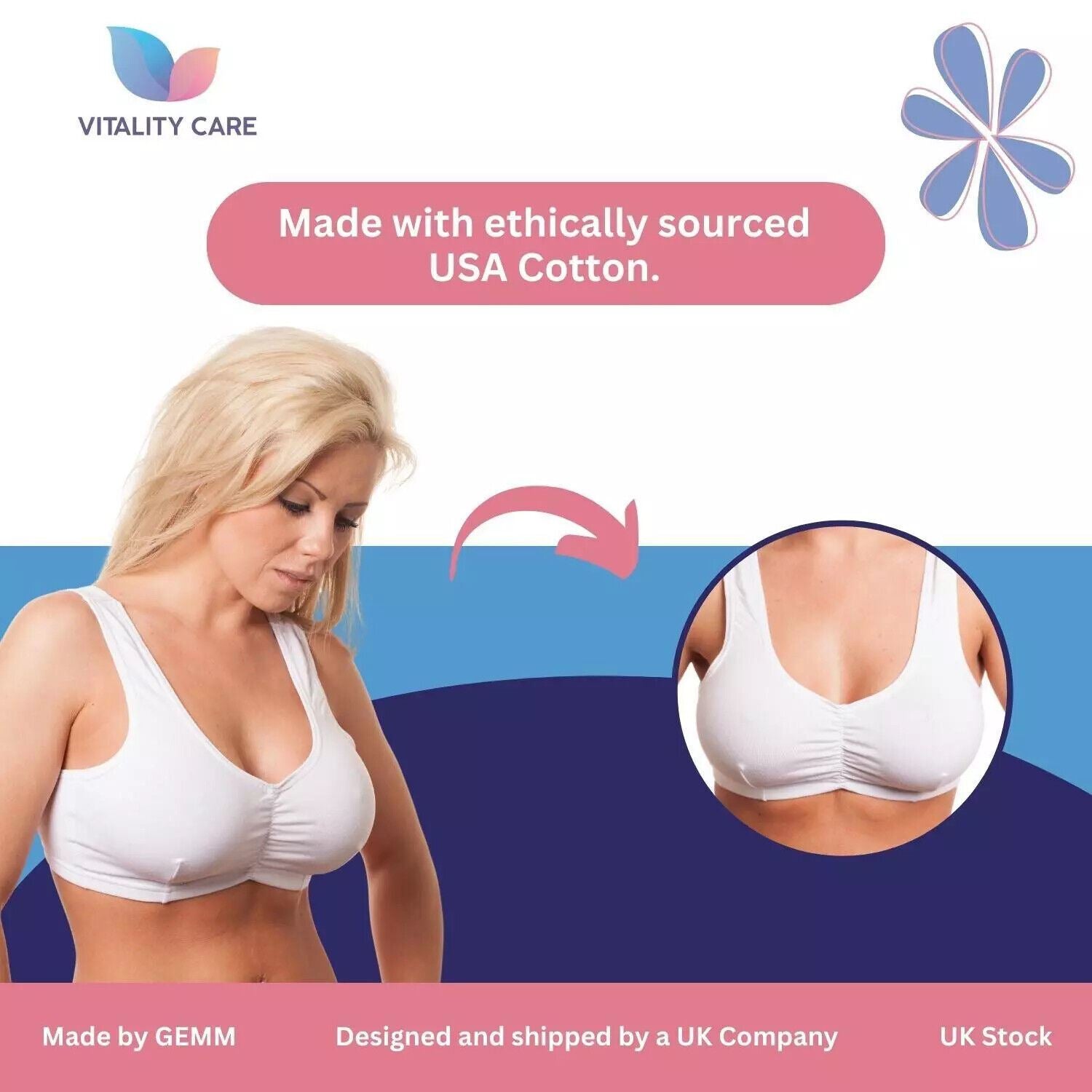 Vitality Care Ladies Full Cup Non Wired Bra Plus Size Firm Hold Large Non Padded Womens Comfort Soft Cotton Pull On Stretch Lycra Sleep Yoga Plus Size Bra UK