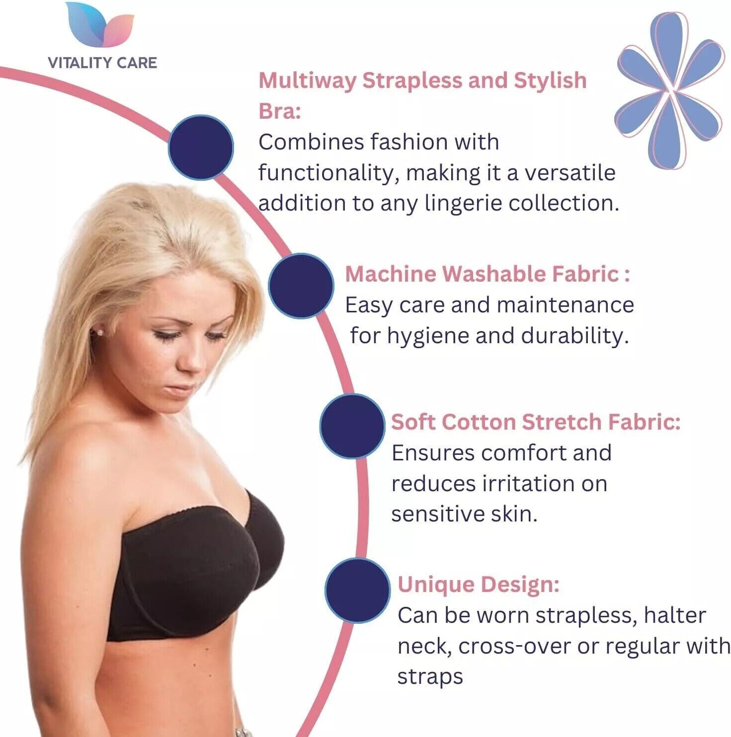 Strapless Bra MultiWay Halterneck Crossover Underwired Bra Black Colour 34A 42DD
