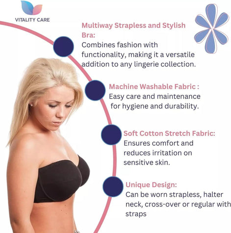 Strapless Bra MultiWay Halterneck Crossover Underwired Bra Black Colour 34A 42DD