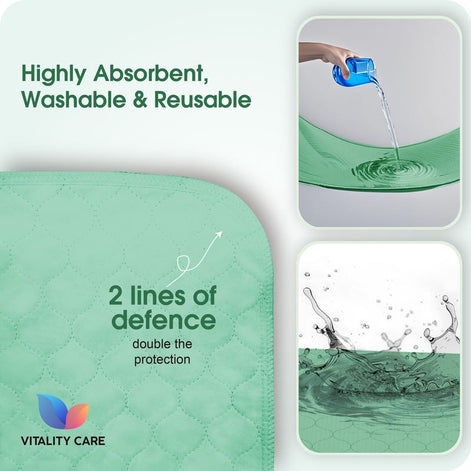 Vitality Care Waterproof Mattress Protector King Size 86x152cm, Washable Incontinence Bed Pad for Adults, Leakproof Absorbent Fabric, Green, 86x152cm Pack