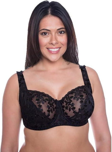 Womens Plus Size Lace Full Coverage Firm Hold Non Padded Underwired Full Cup Bra Black