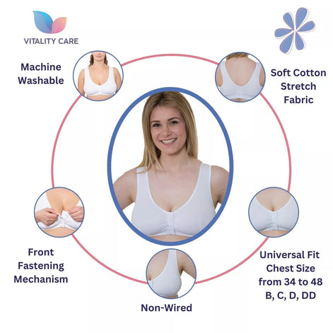 Front Fastening Bra Mastectomy Ladies Non Wired Soft Stretch Uk Size..