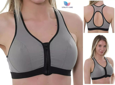 Ladies Sports Bra Zip Front Fastening High Impact Wirefree Workout Gym Bra Zippe