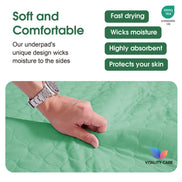 Vitality Care Waterproof Mattress Protector King Size 86x152cm, Washable Incontinence Bed Pad for Adults, Leakproof Absorbent Fabric, Green, 86x152cm Pack
