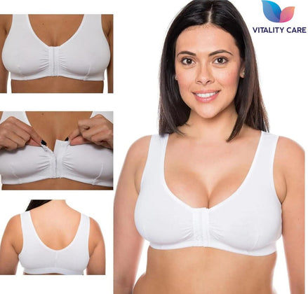 Mastectomy Front Fastening Bra for Women with Prosthesis Pockets Wireless Cotton