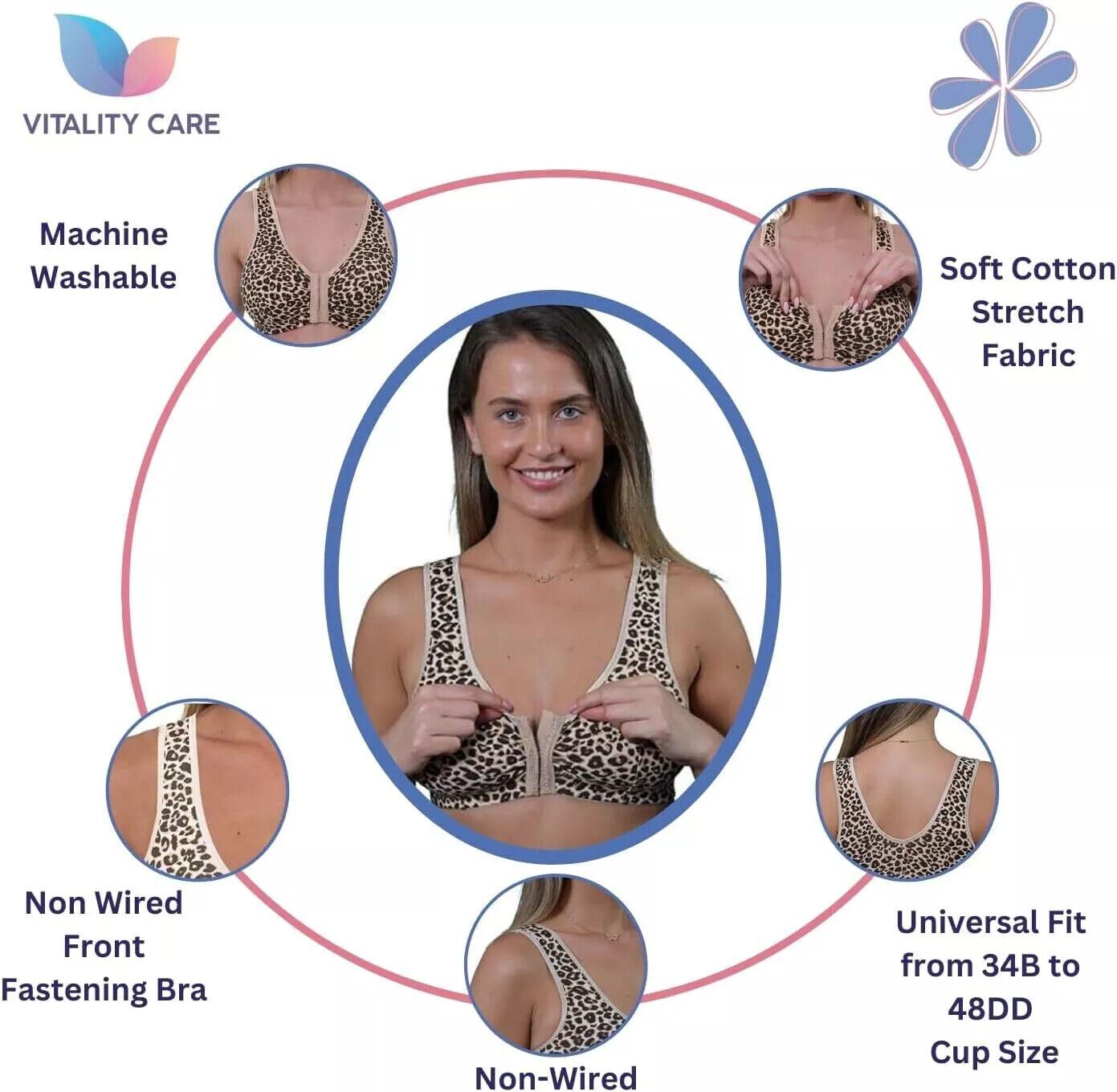 Front Fastening Bra Cotton Rich Ladies Non Wired Non Padded Soft Stretch Uk Size