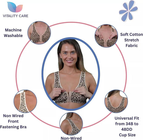 Front Fastening Bra Cotton Rich Ladies Non Wired Non Padded Soft Stretch Uk Size