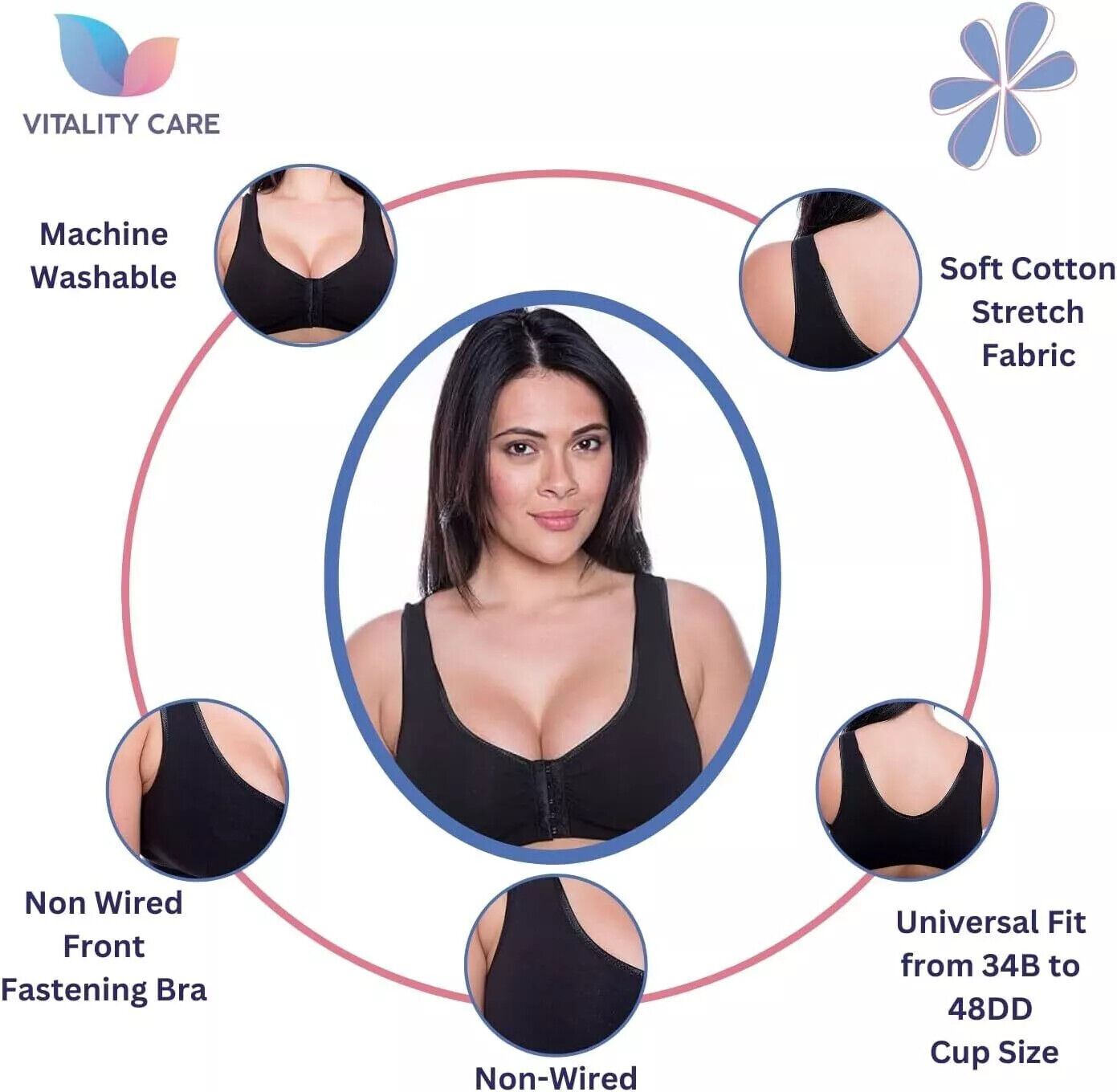 Front Fastening Bra Cotton Rich Ladies Non Wired Non Padded Soft Stretch Uk Size