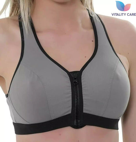 Ladies Sports Bra Zip Front Fastening High Impact Wirefree Workout Gym Bra Zippe